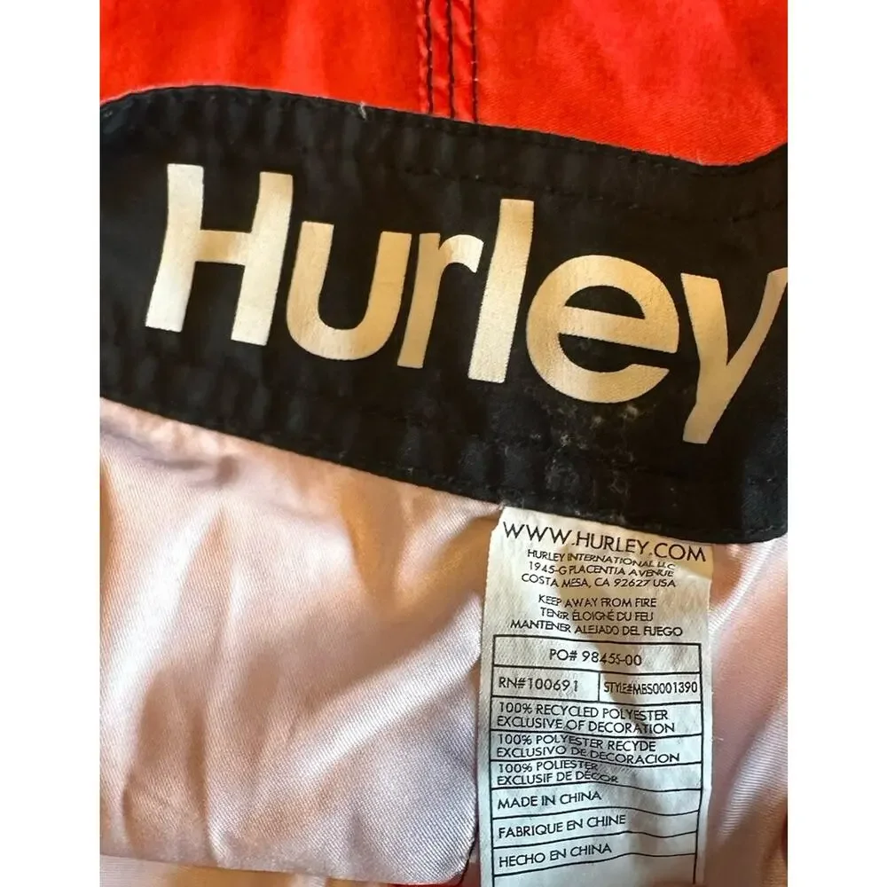 Hurley Board Shorts Men’s 34 Red Gray‎ White Stripe Swim Trunks